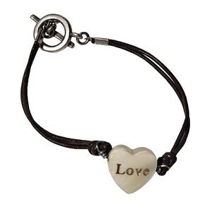 Heart Shaped Love Charm Bracelet Leather Strap Toggle Clasp Charming Jewelry